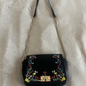 Embroidered Black Shoulder Bag